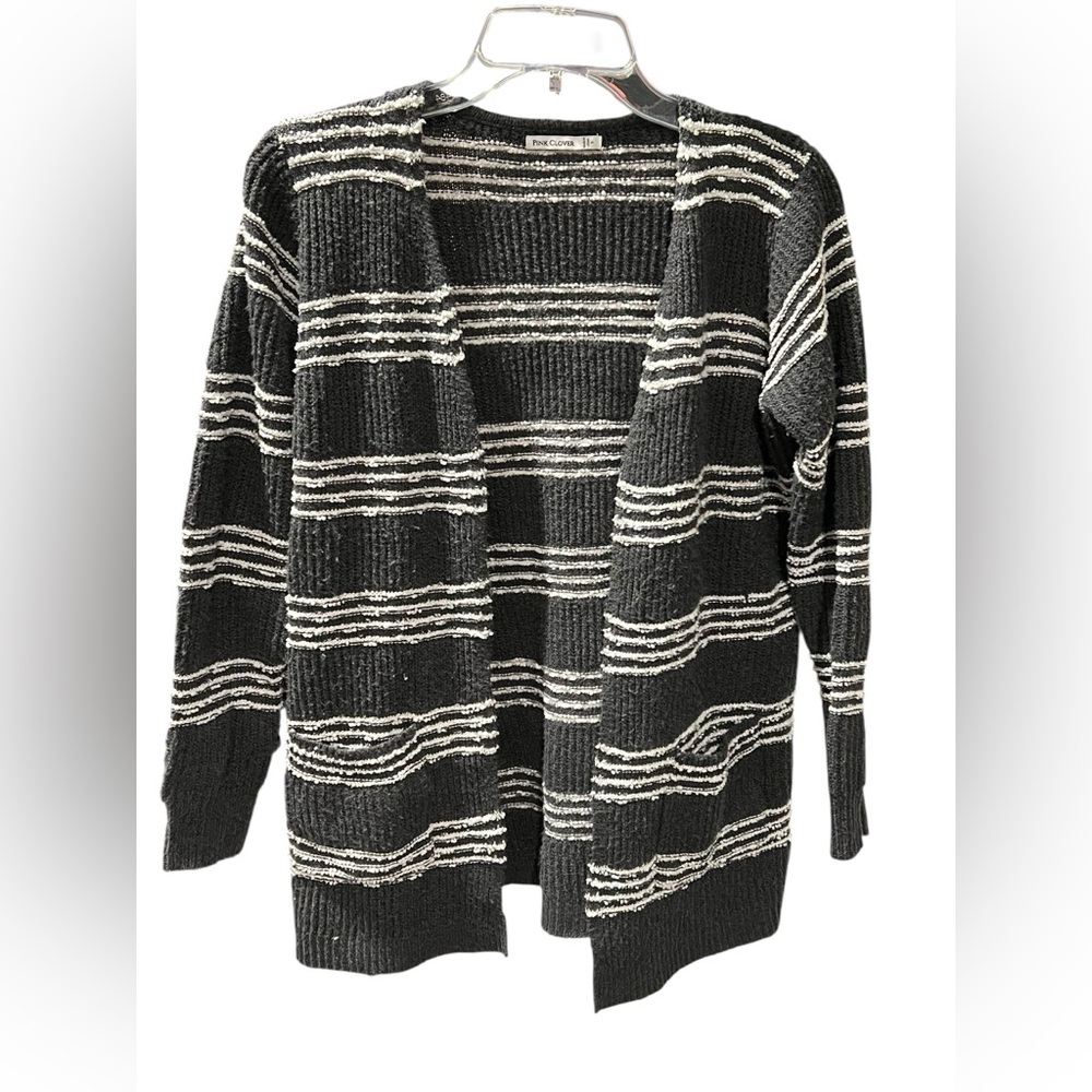 Pink Clover Black & White Striped Open Front Cardigan Size S